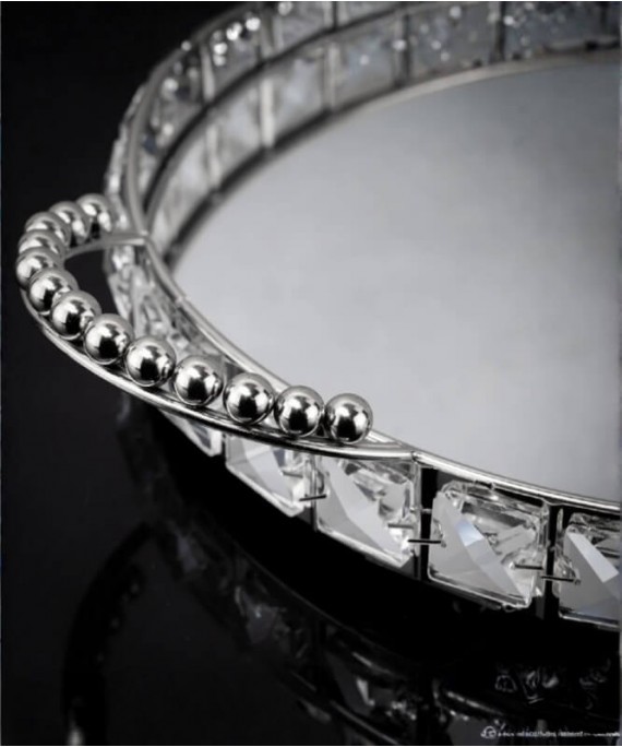 ZEYVE SILVER SQUARE STONE ROUND TRAY LARGE 43x35x6cm